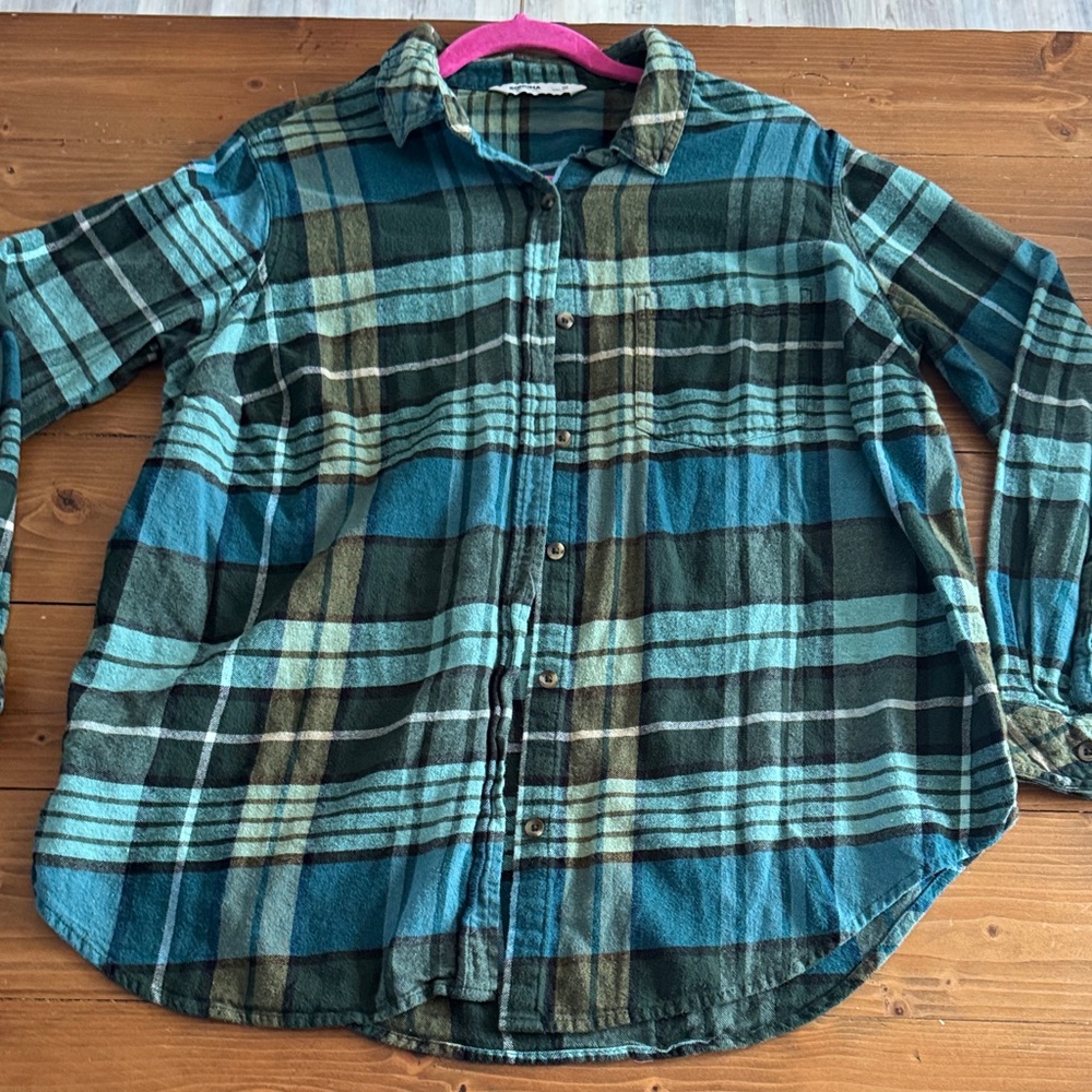 Sonoma Women's Plaid Button Down‎ Shirt - Green and Blue